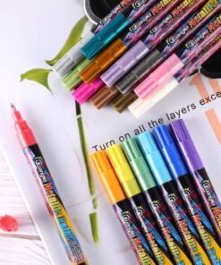 18 Colors Metallic Marker Pens, 0.7 mm Extra Fine Point Paint Pen, Metallic Painting Pens, Metallic Permanent Markers for Cards Writing Signature Lettering 23 81YiSfHXUIL