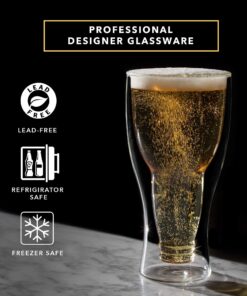 Dragon Glassware Beer Glasses, Clear Double Wall Insulated Pub Mugs, Upside Down Design, Holds One Full Beer Bottle, Freezable Glass for Beer Lovers, 13.5 oz Capacity, Set of 2 2 Count (Pack of 1) 15 81YilolOaPL