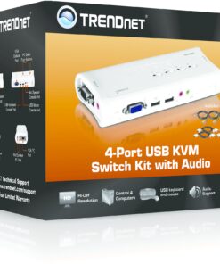 TRENDnet 4-Port USB KVM Switch and Cable Kit With Audio, Manage 4 Computers, USB Switch, Windows, Linux, Auto-Scan, Plug And Play, Hot Pluggable, 2048 x 1536 VGA Resolution, White, TK-409K 4 Port Audio w/ Cables 22 81Yl3UF hFL