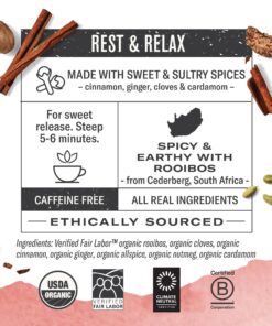 Numi Organic Rooibos Chai Tea, 100 Tea Bags, Herbal Red Tea with Cinnamon, Allspice, Ginger & Cardamom, Caffeine Free Chai 100 Count (Pack of 1) 9 81Yl3xYwgL