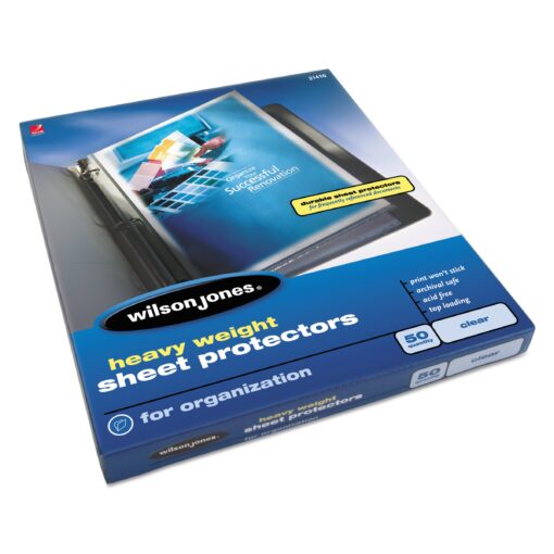 Wilson Jones Sheet Protectors, Heavy Weight, Top-Loading, Clear, 50 Sheets/Box (W21410) 50/Box