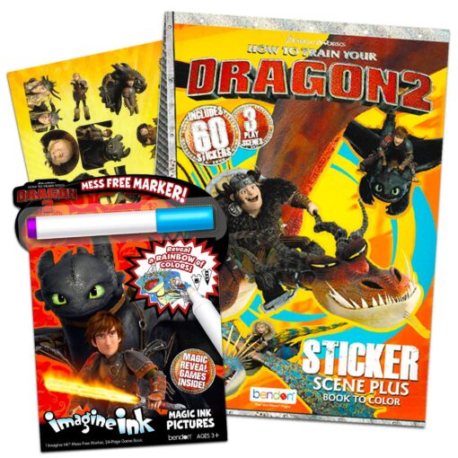 How To Train Your Dragon Coloring Books Super Set -- 2 Books with Stickers and Mess-Free Magic Pen (Party Supplies, Toys and Games)