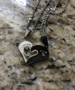 Jstyle Stainless Steel Mens Womens Couple Necklace Pendant Love Heart CZ Puzzle Matching 31 81YqKpH1FAL