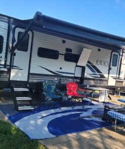 Stylish Camping 159183 9-feet by 18-feet Reversible Mat, Plastic Straw Rug, Large Floor Mat for Outdoors, RV, Patio, Backyard, Picnic, Beach, Camping (Blue/Grey) 9x18 Blue/Grey 23 81YwB4txP8L