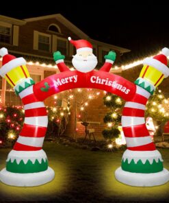 Lulu Home 9FT Christmas Inflatable Decorations, Giant Blow Up Lighthouse Air Arch with Welcome Santa, Xmas Lighted Blowups with Drawstring Bags for Winter Yard Lawn Garden Decor 9ft Santa Arch 15 81Yz8Gy1bPL