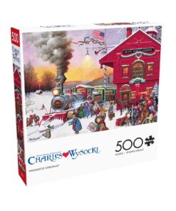 Buffalo Games - Charles Wysocki - Whistle Stop Christmas - 500 Piece Jigsaw Puzzle Red, Violet, Green, 21.25"L X 15"W 19 81YzCEbZjAL