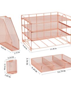 gianotter Paper Letter Tray Organizer with File Holder, 4-Tier Desk Accessories & Workspace Desk Organizers with Drawer and 2 Pen Holder for Office Supplies (Rose Gold) Rose Gold 29 81YzQXnV HL 1