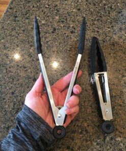 Vivree Kitchen Tongs Set - Salad & Grill Stainless Steel Serving Tongs with Silicone Tips - 9"&12" (Black) Black 63 81YzSoKZZfL 2