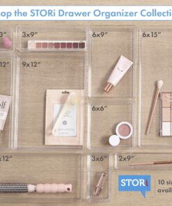 STORi SimpleSort 6-Piece Stackable Clear Drawer Organizer Set | 12" x 3" x 2" Rectangle Trays | Narrow Makeup Vanity Storage Bins and Office Desk Drawer Dividers | Made in USA 12x3x2" (Set of 6) 26 81Z HzkOC7L 1