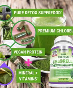 FRESH HEALTHCARE Premium Chlorella Supplement, 1200mg Pure Vegan Powder Capsules, 180 Chlorophyll and CFG Pills, Natural Detox Superfood, Naturally Contains B Vitamins and Minerals 23 81Z XizSrJL
