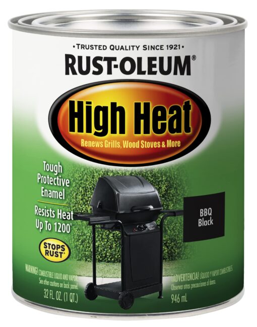 Rust-Oleum 7778502 High Brush On Paint Heat Protective Enamel, 32 Fl Oz (Pack of 1), Bar-B-Que Black 32 Fl Oz (Pack of 1)