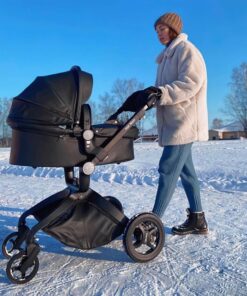 Hot Mom Baby Stroller: Baby Carriage with Adjustable Seat Height Angle and Four-Wheel Shock Absorption,Reversible,High Landscape and Fashional Pram (Black) Black 40 81Z2OHvAEdL