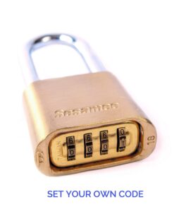 CCL Security Products Brass Sesamee K436 4 Dial Bottom Resettable Padlock with 1-Inch Hardened Steel Shackle and 10000 Potential Combinations, 1 Inch Shackle Clearance Brass, Boxed 8 81Z4ASe6e1L