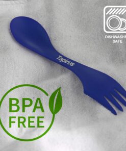 Tapirus 4 Blue Spork to Go Set - Durable and BPA Free Sporks - Spoon, Fork and Knife Combo Utensils Flatware - Mess Kit for Camping, Hunting and Outdoor Activities - Comes in a Carrying Case (Blue) 23 81Z60Dp EWL
