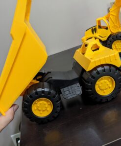 Amazon Basics Toy Construction Vehicle Set, Dump Truck and Bulldozer, Indoor/Outdoor, 10-Inch, Pack of 2, Yellow, 10.25" x 12" x 5.75" 58 81Z6mKhLCL