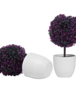 MyGift Tabletop Artificial Topiary Indoor Decor, Fake Plants Faux Purple Boxwood Ball Tree with White Planter Pots, Set of 2 15 81Z76AQbV7L