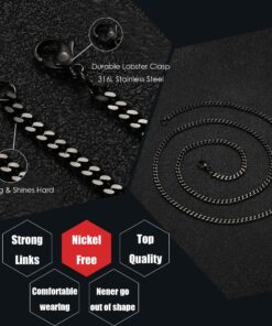 FIBO STEEL 3.5-10mm Stainless Steel Cuban Necklace Mens Women Curb Link Chain, 16-30 inches 16inches Black 3.5mm 6 81Z7ymqI8gL