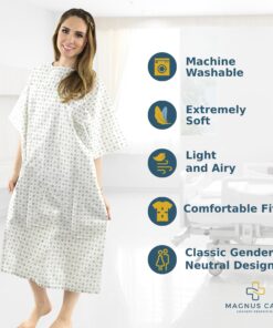 Alternative view of Magnus Care Hospital Gown for Woman & Men, Cotton Blend Fashionable Unisex Patient Gowns, Back Tie, Soft and Comfortable Fits Sizes up to 2XL - 6 Pack
