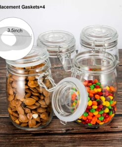 OAMCEG 4 Pack Wide Mouth Mason Jars - 34 OZ Airtight Glass Canning Jars with Leak Proof Rubber Gasket and Clip Top Lids, Perfect for Storing Coffee, Sugar, Flour or Sweets J-1L 27 81Z8DTvc2iL