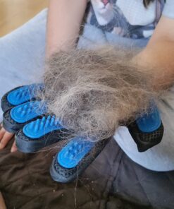 DELOMO Upgrade Pet Grooming Gloves Cat Brushes for Gentle Shedding - Efficient Pets Hair Remover Mittens - Dog Washing Gloves for Long and Short Hair Dogs & Cats & Horses - 1 Pair (Blue) 1A Blue- 1 Pair 35 81Z9W8eJXJL