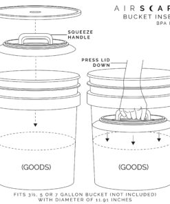 Airscape Bucket Insert Airtight Lid - Bulk Dry Storage - Unique Nitro Flush Port and Degassing Valve for Versatility - Preserve Food Freshness - Fits Most 3, 5, and 7 Gallon Buckets - Single 18 81Z9kaEPJL