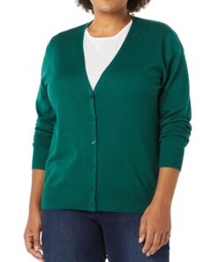 Amazon Essentials Women's Lightweight V-Neck Cardigan Sweater (Available in Plus Size) Large Dark Green 7 81ZEZP4yPoL