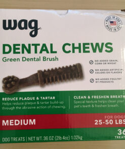 Amazon Brand - Wag Dental Dog Treats to Help Clean Teeth & Freshen Breath - Medium, Unflavored, 36 Count (Pack of 1) 36 Count (Pack of 1) 38 81ZLbjwlmnL