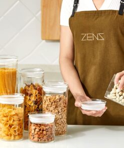 ZENS Glass Canister Set, Small Airtight Kitchen Storage Jars with Glass Lids, Clear 4 Pack 10oz Empty Food Container for Spices with Lables and Stickers. 01-10oz*4 25 81ZNokiHweS