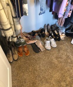 SONGMICS 3-Tier Shoe Rack Storage, Adjustable Metal Mesh Shoe Organizer Stand, Flat/Angled Stackable Shoe Rack Shelf for 9-12 Pairs, Shoe Tower for High Heels, Sneakers, Bronze, 12.1" x 29.1" x 24.7" 40 81ZO94pqYWL