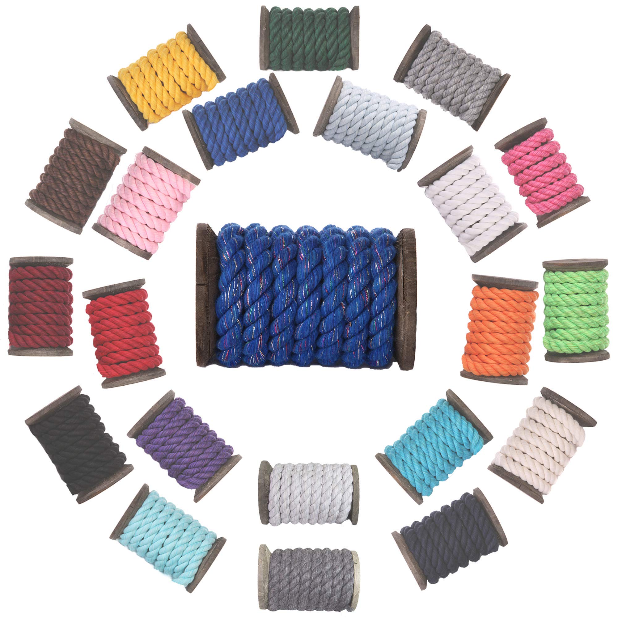 Ravenox Natural Twisted Cotton Rope | Made in The USA | Strong Triple-Strand Cordage for Sports, Décor, Pet Toys, Crafts, Macramé & Indoor Outdoor Use| by The Foot & Diameter (Multiple Color) Blue Glitter 1/2 Inch x 640 Feet 3 Ravenox Natural Twisted Cotton Rope | Made in The USA | Strong Triple-Strand Cordage for Sports, Décor, Pet Toys, Crafts, Macramé & Indoor Outdoor Use| by The Foot & Diameter (Multiple Color) Blue Glitter 1/2 Inch x 640 Feet - Image 3