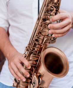 LyxJam Alto Saxophone E Flat Brass Sax Kit, Professional Sound, Complete Accessories, Ideal for All Players, Includes Hard Case, 10 Extra Reeds, Strap, Gloves, Cleaning Kit & More, Antique Red Finish 15 81ZQabhS L