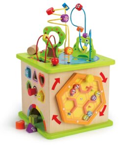 Alternative view of Country Critters Wooden Activity Play Cube by Hape | Wooden Learning Puzzle Toy for Toddlers, 5-Sided Activity Center with Animal Friends, Shapes, Mazes, Wooden Balls, Shape Sorter Blocks and More, 13.78 x 13.78 x 19.69 inches