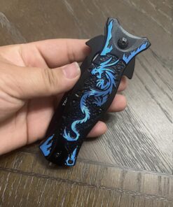 TAC Force TF-707 Series Assisted Opening Folding Knife, Black Half-Serrated Blade, Dragon Handle, 4-1/2-Inch Closed Blue 26 81ZXr2E1m7L