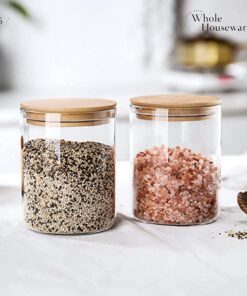 WHOLE HOUSEWARES 24 oz Clear Canister Set with Beech Wood Lids | 2 pcs Food Storage Canister for Kitchen & Pantry Organization and Storage | Ideal for Grains, Sugar, Spices & Herbs set of 2 24oz 12 81ZY q3QYKL 4