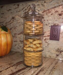 MyGift Modern 3 Tier Clear Glass Stacking Apothecary Jars with Lid, Round Glass Display Candy and Cookie Containers, 16 inch Tall 34 81ZYihoOIpL