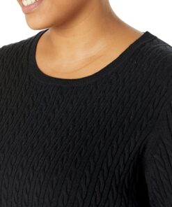 Amazon Essentials Women's Lightweight Long-Sleeve Cable Crewneck Sweater (Available in Plus Size) X-Small Black 12 81ZZrcTfDL