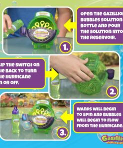 Gazillion Bubbles, Hurricane Bubble Making Machine - Portable Bubble Maker - Instant Bubble Creation - Outdoor Toy for Kids - 4 oz. Bubble Solution Included - Ages 3+ Green 22 81ZZvgJ3YkL