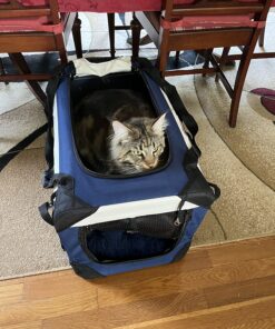 PetLuv-Happy Cat Premium Cat Carrier Soft Sided Foldable Top & Side Loading Pet Crate & Carrier Locking Zippers Shoulder Straps Seat Belt Lock Plush Pillow 24.0"L x 16.0"W x 16.0"H Navy Blue 44 81ZbuEb3L