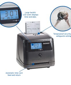 Pyramid Time Systems, Model 5000 Auto Totaling Time Clock, Handles up to 100 Employees, Made in USA, black Standard 9 81ZeXFasKL