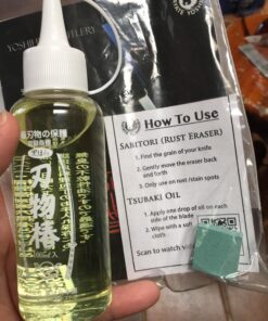 Yoshihiro 100% Pure Tsubaki Japanese Knife Maintenance Oil 3.4oz(100ml) with Complimentary Sabitori Rust Eraser and Microfiber Cloth 31 81ZfqKx10IL