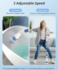 Electric Spin Scrubber, Voweek Cordless Power Scrubber with 4 Replaceable Brush Heads Adjustable Extension Handle, Electric Cleaning Brush for Bathroom, Tub, Tile, Floor, Kitchen - Blue 21 81ZjrsxhnSL