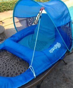 SwimWays Spring Float Recliner with Removable Canopy - Swim Lounger for Pool or Lake, Blue Dark Blue / Light Blue 39 81ZkJHTV5vL