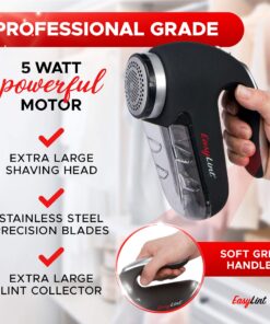 EasyLint Professional Lint Remover Fabric Shaver: The Sweater Shaver Pill Remover for Clothes & Furniture. Works with Batteries or A/C Power. Includes 2-Blades, Cleaning Brush, Case & Power Cord. 31 81ZkxUBPAcL 1