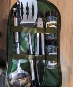 Camp Kitchen Cooking Utensil Set Travel Organizer Grill Accessories Portable Compact Gear for Backpacking BBQ Camping Hiking Travel Cookware Kit Water Resistant Case (Green 13 Piece Set) Green 38 81Zm21fXArL