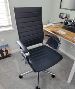 Amazon Basics High-Back Executive Swivel Office Desk Chair with Ribbed Puresoft Upholstery, Lumbar Support, Modern Style, 23.9"D x 24.69"W x 41.5"H, Black 58 81ZovWelonL