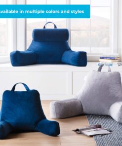 LINENSPA Reading Pillow with Shredded Memory Foam- Back Pillow for Sitting in Bed, Reading, Gaming, Watching TV – Chair Pillow with Arms, Dorm Room Essentials, Stone Standard 33 81ZrJBf9sL