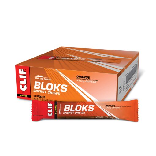 CLIF BLOKS - Orange Flavor with Caffeine - Energy Chews - Non-GMO - Plant Based - Fast Fuel for Cycling and Running - Quick Carbohydrates and Electrolytes - 2.12 oz. (18 Count) 1 Count (Pack of 18)