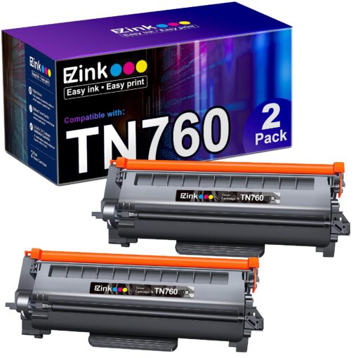 E-Z Ink (TM TN760 Compatible Toner Cartridges Replacement for Brother TN-760 TN730 TN-730 to Use with MFC-L2710DW MFC-L2750DW HL-L2350DW HL-L2370DW HL-L2395DW HL-L2390DW DCP-L2550DW (Black, 2 Pack) 2 x Black TN760