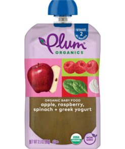 Plum Organics Stage 2 Organic Baby Food - Apple, Raspberry, Spinach, and Greek Yogurt - 3.5 oz Pouch (Pack of 12) - Organic Fruit and Vegetable Baby Food Pouch Apple, Raspberry, Spinach & Greek Yogurt 9 81Zxrdu0n4L 1