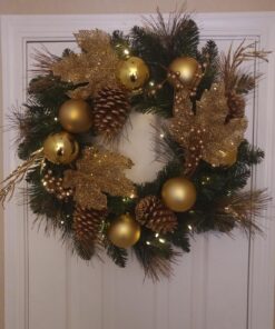 National Tree Company Pre-Lit Artificial Christmas Wreath, Green, Elegance, White Lights, Decorated with Pine Cones, Berry Clusters, Ball Ornaments, Christmas Collection, 24 Inches 24 Inch Wreath with 50 Battery-Operated Warm White LED Lights 20 81Zyjp2C ZL